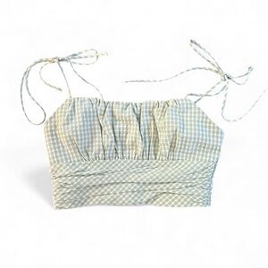 Blank NYC Light Mint Green & White Gingham Crop Top Spaghetti Tie Straps Small